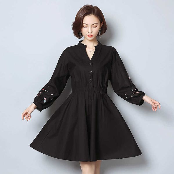 spring/summer fashion casual loose dress elegant large-size lantern sleeve embroidered women's 210615, Black;gray
spring/summer fashion casual loose dress elegant large-size lantern sleeve embroidered women's 210615, Black;gray