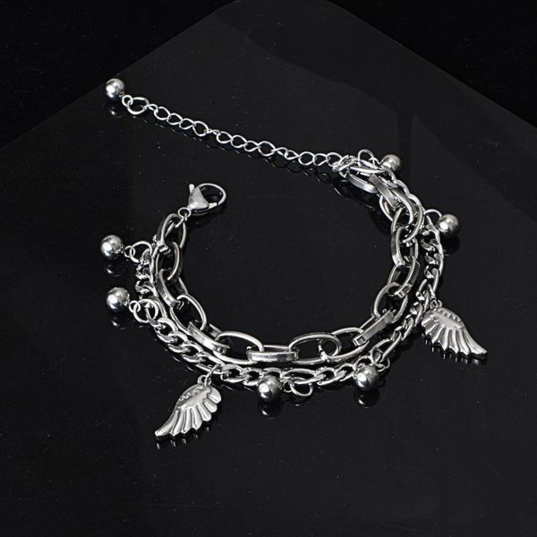 link, chain hip hop punk angel feather pendant bracelets multi layers women's titanium steel bracelet cool jewelry, Black
link, chain hip hop punk angel feather pendant bracelets multi layers women's titanium steel bracelet cool jewelry, Black
