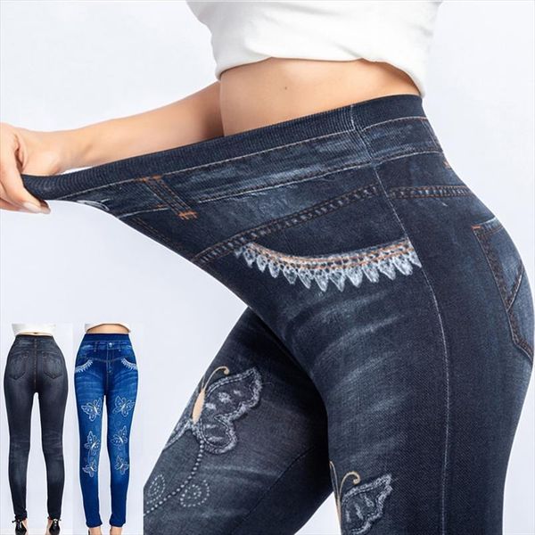 high waist fake jeans butterfly women legging print ankle length pants super stretchy skinny imitation, Black
high waist fake jeans butterfly women legging print ankle length pants super stretchy skinny imitation, Black