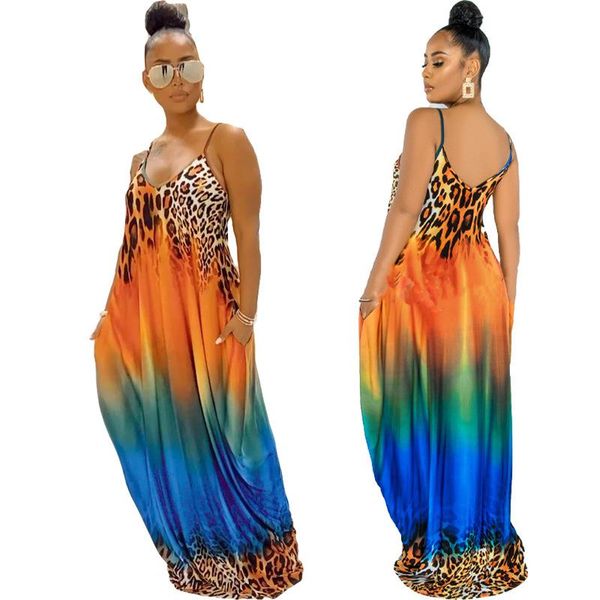 women's swimwear summer leopard print loose sling long beach dress with pockets, White;black
women's swimwear summer leopard print loose sling long beach dress with pockets, White;black