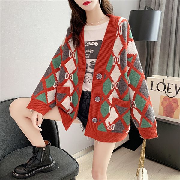 women retro knitting cardigan winter korean loose long sleeve sweater outwear fashion warm elasticity geometry jumper, White;black
women retro knitting cardigan winter korean loose long sleeve sweater outwear fashion warm elasticity geometry jumper, White;black