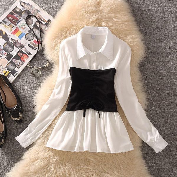 women 2021 autumn winter fashion elegant casual shirt patchwork long sleeve blouse shirts female streetwear clothing e21 women's blouse, White
women 2021 autumn winter fashion elegant casual shirt patchwork long sleeve blouse shirts female streetwear clothing e21 women's blouse, White