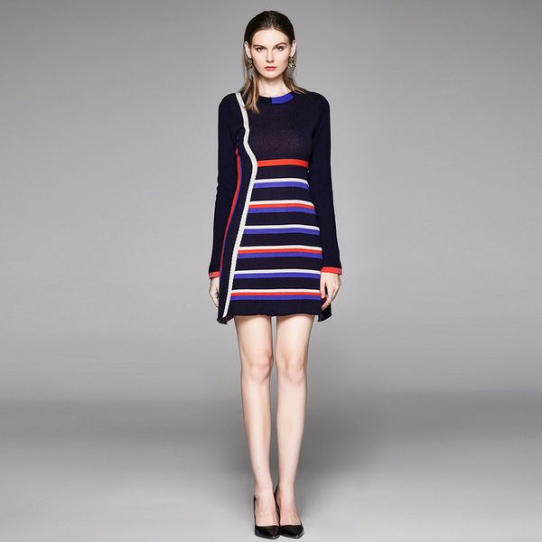 women spring designer elegant long sleeve knitted striped dress fashion casual office party robe female mini dresses vestidos 210525, Black;gray
women spring designer elegant long sleeve knitted striped dress fashion casual office party robe female mini dresses vestidos 210525, Black;gray