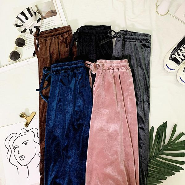 women's pants & capris wqjgr trousers women gold velvet full length elastic waist thin fabric wide leg, Black;white
women's pants & capris wqjgr trousers women gold velvet full length elastic waist thin fabric wide leg, Black;white