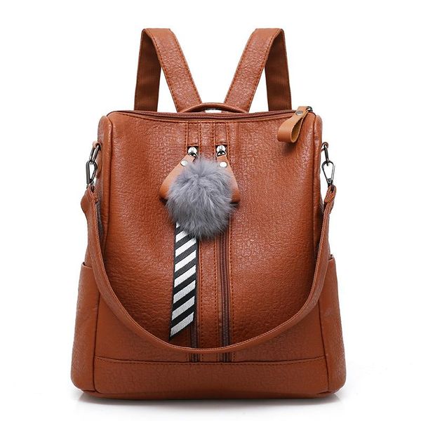 outdoor bags pu leather retro style solid color women's backpack fur ball pendant simple soft surface 
outdoor bags pu leather retro style solid color women's backpack fur ball pendant simple soft surface