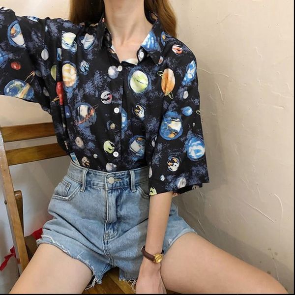 women retro shirt cartoon planet print blouse summer short sleeve lapel 2021 loose casual blouses blusas, White
women retro shirt cartoon planet print blouse summer short sleeve lapel 2021 loose casual blouses blusas, White