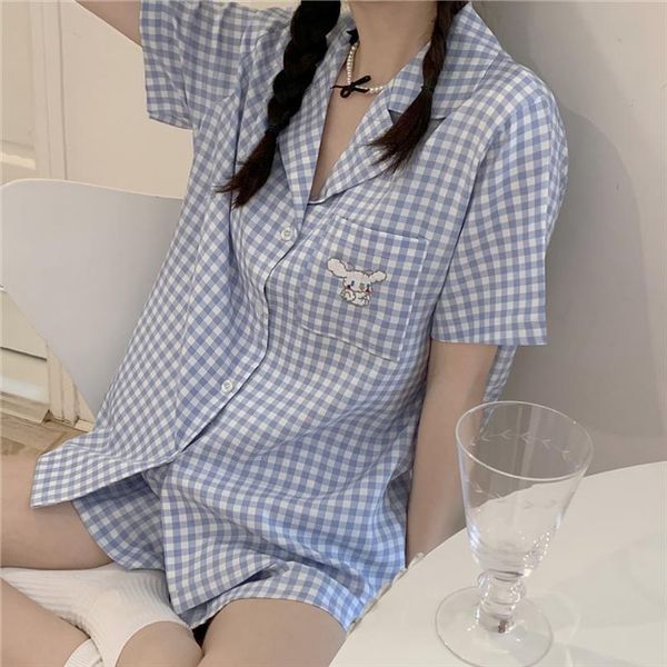 arrival pajamas plaid short women sleepwear turn down collar summer shorts thin pajama sets, Black;red
arrival pajamas plaid short women sleepwear turn down collar summer shorts thin pajama sets, Black;red