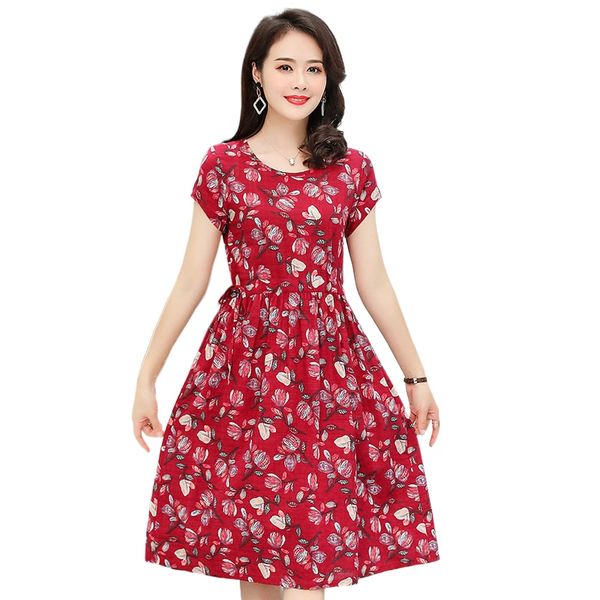 new summer middle-aged and elderly mothers wear short-sleeved plus size women's printed belt mid-length cotton silk dress, Black;gray
new summer middle-aged and elderly mothers wear short-sleeved plus size women's printed belt mid-length cotton silk dress, Black;gray