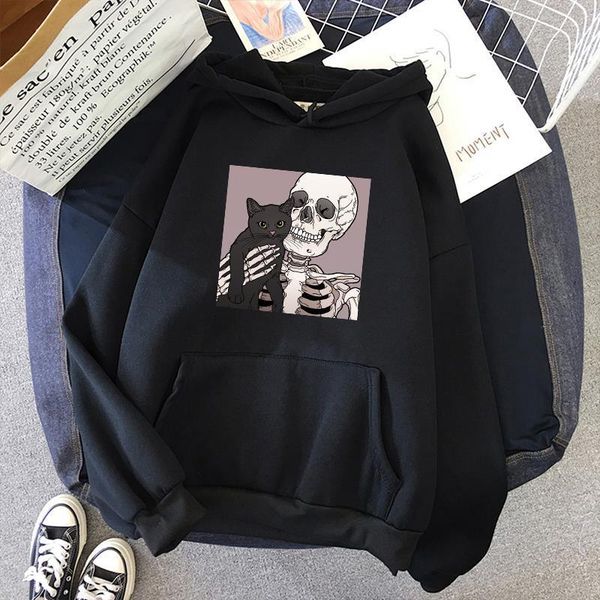 gothic cat skull print winter casual fashion plus size loose fun harajuku long-sleeved hip-hop women vintage hooded sweatshirt, Black
gothic cat skull print winter casual fashion plus size loose fun harajuku long-sleeved hip-hop women vintage hooded sweatshirt, Black