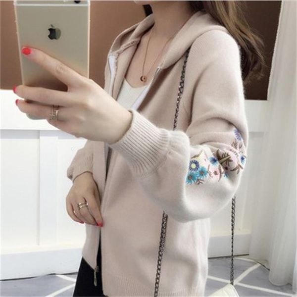 autumn new sweater cardigan harajuku style embroidery wild hooded knit jacket trend women's clothing fjg6, White;black
autumn new sweater cardigan harajuku style embroidery wild hooded knit jacket trend women's clothing fjg6, White;black