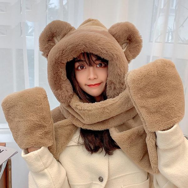 hats, scarves & gloves sets scarf set women winter caps warm cute bear ear hat casual flannel fleece essential for cycling 2021, Blue;gray 
hats, scarves & gloves sets scarf set women winter caps warm cute bear ear hat casual flannel fleece essential for cycling 2021, Blue;gray