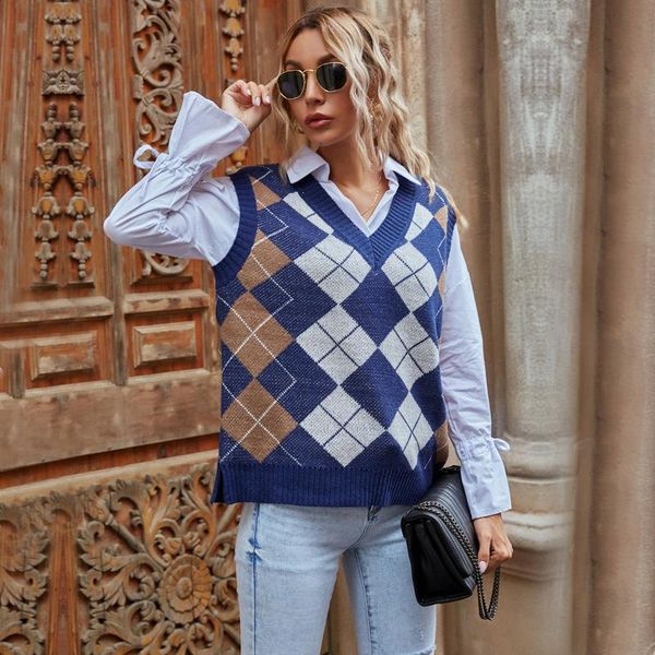 women's vests soft korean style loose sleeveless tank sweatshirt bluw plaid women sweater vest v-neck vintage knitted pullover, Black;white
women's vests soft korean style loose sleeveless tank sweatshirt bluw plaid women sweater vest v-neck vintage knitted pullover, Black;white