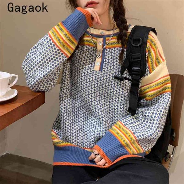 korean preppy style knitted sweaters women spring autumn o-neck plaid loose casual harajuku wild pullovers k4147 210531, White;black
korean preppy style knitted sweaters women spring autumn o-neck plaid loose casual harajuku wild pullovers k4147 210531, White;black