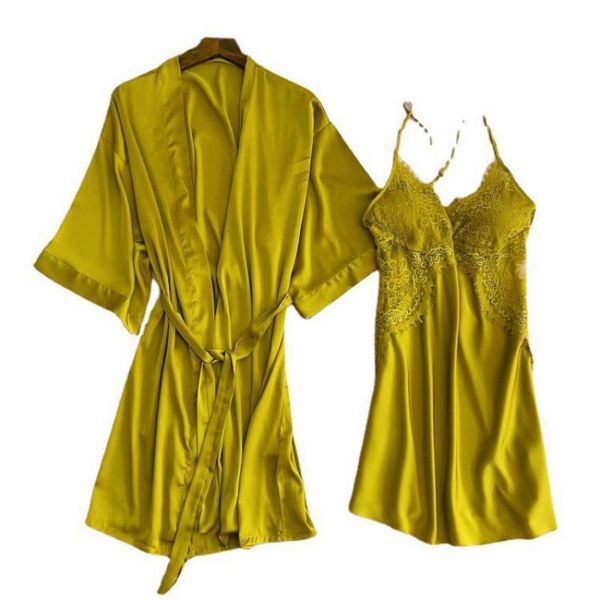 women's sleepwear satin homewear bathrobe gown spring summer women 2pcs robe set lace yellow casual intimate lingerie, Black;red
women's sleepwear satin homewear bathrobe gown spring summer women 2pcs robe set lace yellow casual intimate lingerie, Black;red
