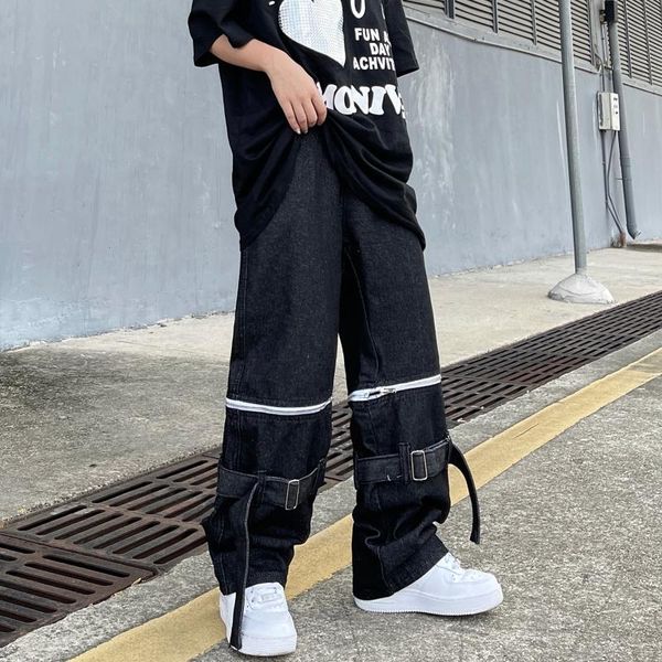 men's jeans retro personality design with removable for baggy wide-leg trousers, Blue
men's jeans retro personality design with removable for baggy wide-leg trousers, Blue