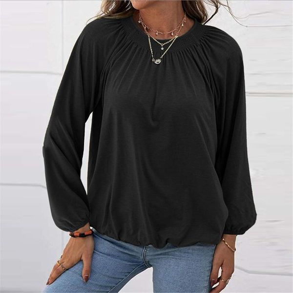 women's t-shirt autumn wild loose style casual pullover long sleeve solid color ruched round neck spring female leisure wear t-shirts, White
women's t-shirt autumn wild loose style casual pullover long sleeve solid color ruched round neck spring female leisure wear t-shirts, White