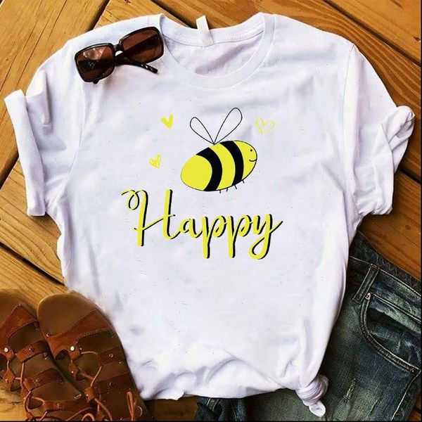women lady t shirt bee happy cartoon printed tshirt ladies short sleeve tee shirt women clothes graphic t shirt, White
women lady t shirt bee happy cartoon printed tshirt ladies short sleeve tee shirt women clothes graphic t shirt, White