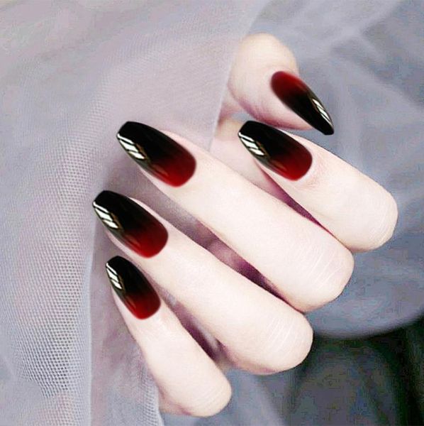 false nails 24pcs black red gradient cute summer style fake press on manicure decoration nail, Red;gold
false nails 24pcs black red gradient cute summer style fake press on manicure decoration nail, Red;gold