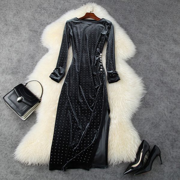 2021 new runway designers vintage diamonds beading long sleeve midi green veet es for women autumn winter o4n5, Black;gray
2021 new runway designers vintage diamonds beading long sleeve midi green veet es for women autumn winter o4n5, Black;gray