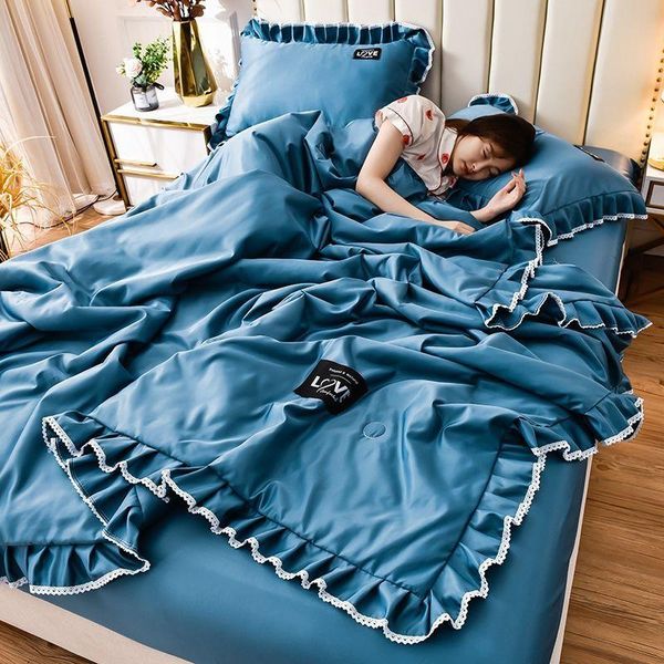 bedding sets princess style ruffle ice silk summer bedroom set 1bed sheet+1quilt cover+2 pillowcase non-slip king/ size j8483
bedding sets princess style ruffle ice silk summer bedroom set 1bed sheet+1quilt cover+2 pillowcase non-slip king/ size j8483
