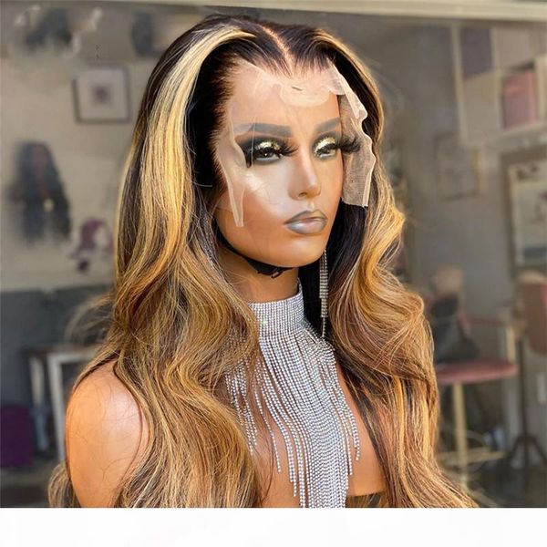 long wavy highlights human hair wig with baby hair 13x4 lace part wig pre plucked ombre colored lace for women, Black;brown
long wavy highlights human hair wig with baby hair 13x4 lace part wig pre plucked ombre colored lace for women, Black;brown