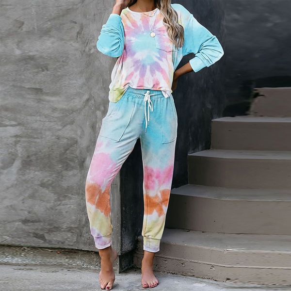 2021 new tie-dye pajamas two piece sets women autumn o neck long sleeve loose +elastic lace up pocket trousers tracksuit suits ladies ja, White
2021 new tie-dye pajamas two piece sets women autumn o neck long sleeve loose +elastic lace up pocket trousers tracksuit suits ladies ja, White
