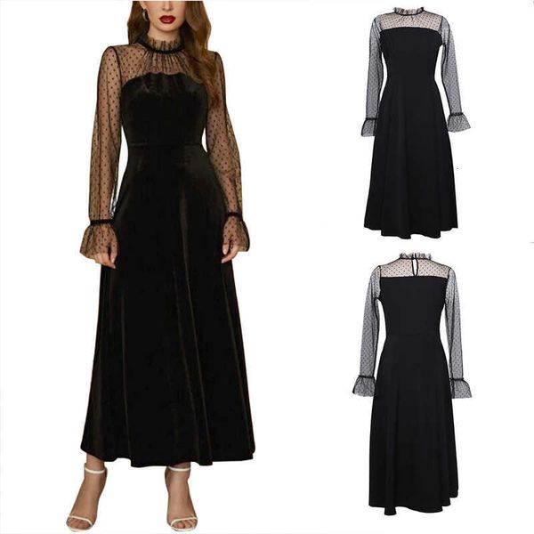 sleeved dress 2021 summer mh dr's high neck hollow out long sleeve drs, Black;gray 
sleeved dress 2021 summer mh dr's high neck hollow out long sleeve drs, Black;gray