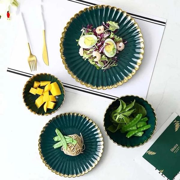 dishes & plates solid green ceramic plate gold trim dessert kitchenware salad bowl
dishes & plates solid green ceramic plate gold trim dessert kitchenware salad bowl