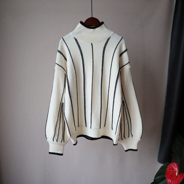 2021 turtleneck sweater women's pullover fall winter new lantern sleeves lazy style thick knit warm vertical stripes aw31, White;black
2021 turtleneck sweater women's pullover fall winter new lantern sleeves lazy style thick knit warm vertical stripes aw31, White;black