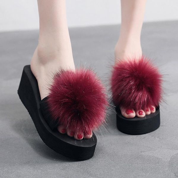 women slippers women furry ball sandals high heel slippers summer non-slip platform furry wedge beach shoes, Black
women slippers women furry ball sandals high heel slippers summer non-slip platform furry wedge beach shoes, Black