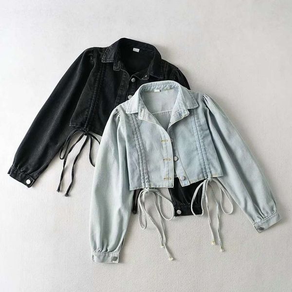 autumn women's solid color fashion lapel single breasted drawcord slim fit short long sleeve denim jacket, Black;brown
autumn women's solid color fashion lapel single breasted drawcord slim fit short long sleeve denim jacket, Black;brown