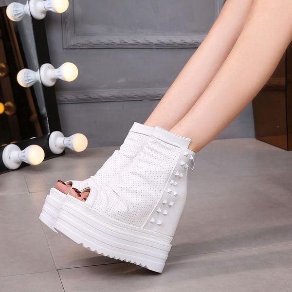 sandals women's spring muffin inner heightening thick soled shoes fish mouth rivet fashion versatile cool boots 13 cm, Black
sandals women's spring muffin inner heightening thick soled shoes fish mouth rivet fashion versatile cool boots 13 cm, Black