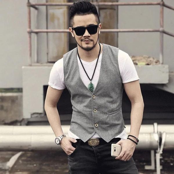 men's vests for men cotton linen v-neck 3 buttons waistcoat boutique jacket casual groosmen groom wear clothing, Black;white
men's vests for men cotton linen v-neck 3 buttons waistcoat boutique jacket casual groosmen groom wear clothing, Black;white