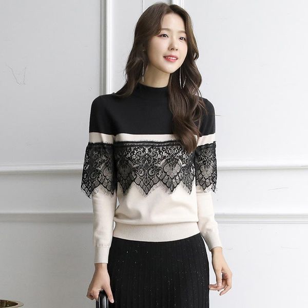 knitted pullover woman sweaters fall 2021 women clothing long sleeve fashion chic lace patchwork pullovers jumpers pull femme, White;black
knitted pullover woman sweaters fall 2021 women clothing long sleeve fashion chic lace patchwork pullovers jumpers pull femme, White;black