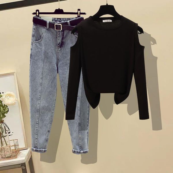 women's two piece pants women 2021 autumn fashion suits off-shoulder long-sleeved t-shirt female high waist harem jeans ladies two-piec, White
women's two piece pants women 2021 autumn fashion suits off-shoulder long-sleeved t-shirt female high waist harem jeans ladies two-piec, White