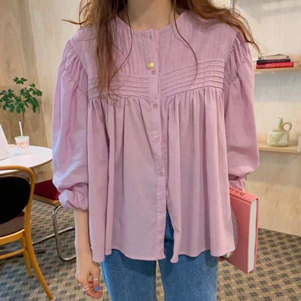 women's blouses & shirts matakawa sweet pink purple ladies shirt round neck single-breasted pleated blouse loose bubble sleeve doll blu, White
women's blouses & shirts matakawa sweet pink purple ladies shirt round neck single-breasted pleated blouse loose bubble sleeve doll blu, White