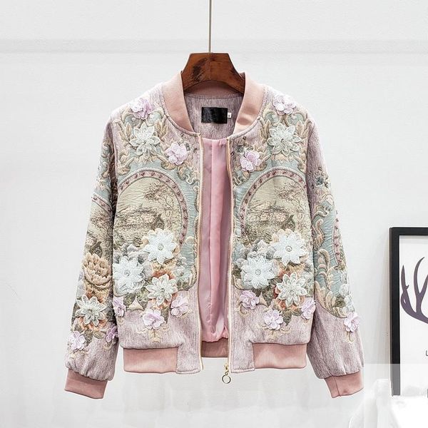 women's jackets autumn fashion pink flowers beading embroidery jacquard baseball coat bomber jacket loose short zipper cardigan female, Black;brown
women's jackets autumn fashion pink flowers beading embroidery jacquard baseball coat bomber jacket loose short zipper cardigan female, Black;brown