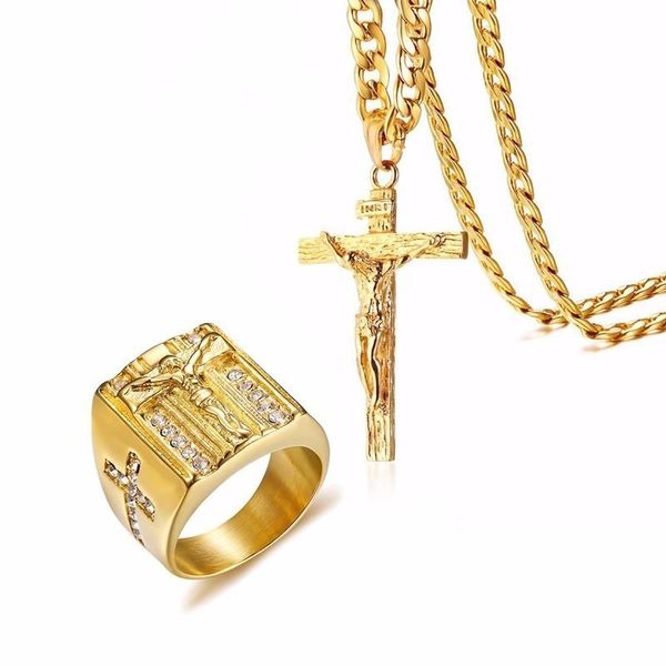 earrings & necklace men religion jewelry set gold tone cross jesus stainless steel pendant and white cubic zirconia ring sets, Silver
earrings & necklace men religion jewelry set gold tone cross jesus stainless steel pendant and white cubic zirconia ring sets, Silver