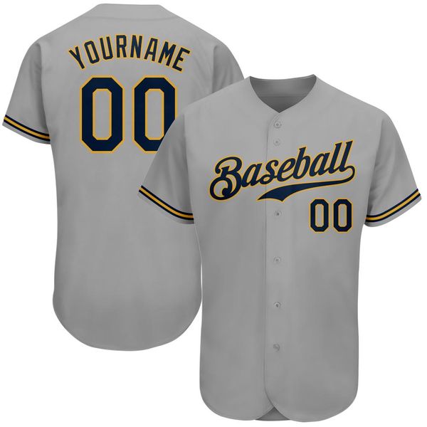 custom gray navy-old gold authentic baseball jersey, Blue;black