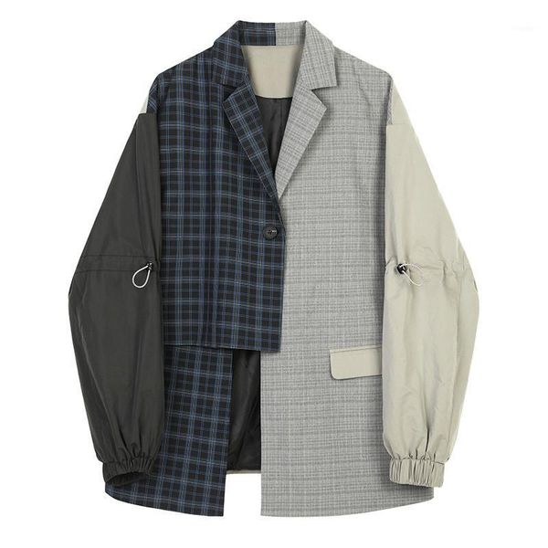 women blue plaid asymmetrical big size blazer autumn lapel long sleeve loose straight jackets fashion spring splicing coats women's sui, White;black
women blue plaid asymmetrical big size blazer autumn lapel long sleeve loose straight jackets fashion spring splicing coats women's sui, White;black
