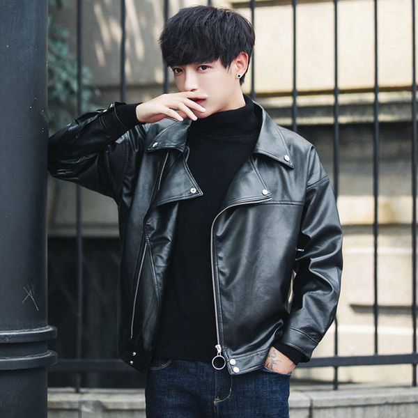 2021 spring men's trend handsome korean relaxed youth leather jacket, Black;brown
2021 spring men's trend handsome korean relaxed youth leather jacket, Black;brown