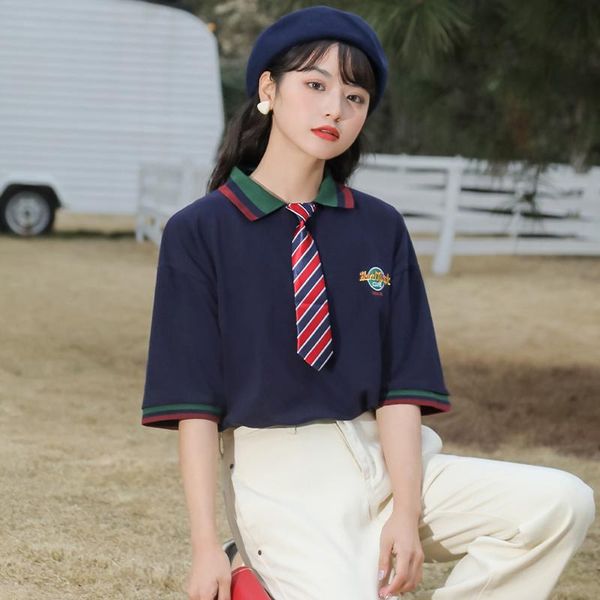 women's t-shirt khaki 2021 loose contrast color short-sleeved summer letter stripes school uniform jk tie top, White
women's t-shirt khaki 2021 loose contrast color short-sleeved summer letter stripes school uniform jk tie top, White