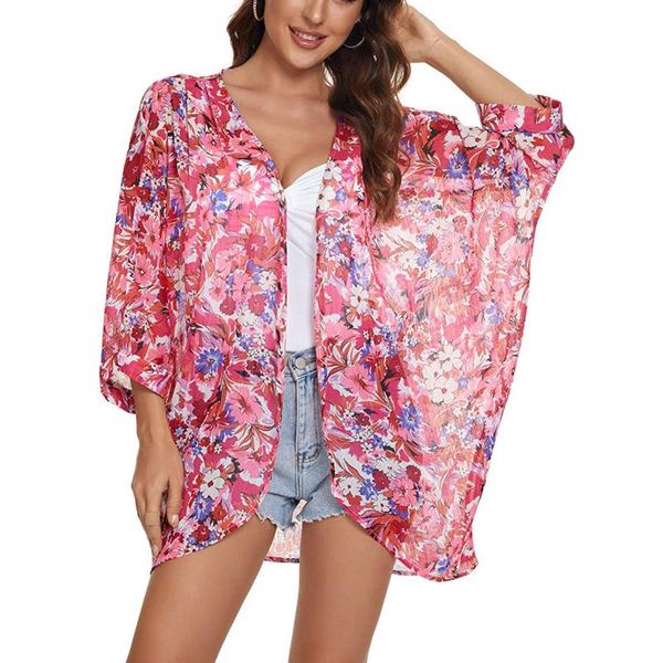 women's swimwear tunics for beach women floral print sheer chiffon cover-ups loose kimono cardigan capes sun protection beachwear, White;black
women's swimwear tunics for beach women floral print sheer chiffon cover-ups loose kimono cardigan capes sun protection beachwear, White;black