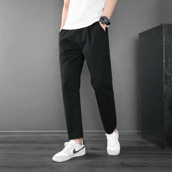 men's pants fashion casual solid color stretch waist straight trousers sports loose wild handsome summer, Black
men's pants fashion casual solid color stretch waist straight trousers sports loose wild handsome summer, Black