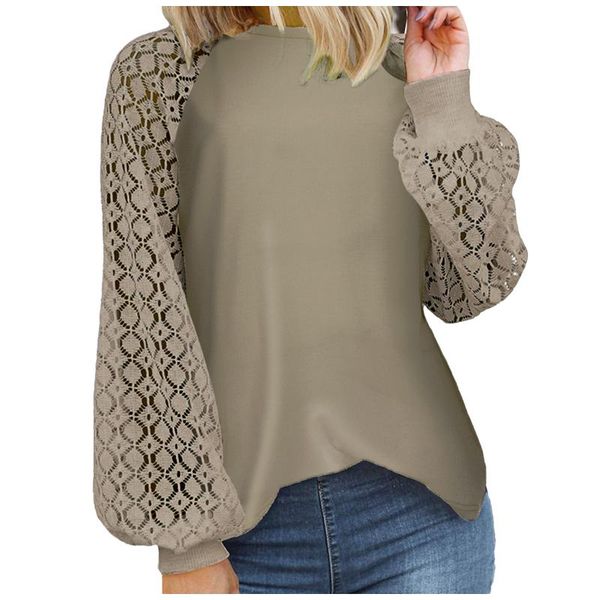 women's blouses & shirts autumn fashion women long sleeve round neck pullover lace casual loose shirt streetwear solid elegant woman, White
women's blouses & shirts autumn fashion women long sleeve round neck pullover lace casual loose shirt streetwear solid elegant woman, White