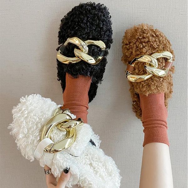 fashion metal chain furry slippers fur mules shoes women winter home slides spring outdoor sandals sapatilhas chaussure femme, Black
fashion metal chain furry slippers fur mules shoes women winter home slides spring outdoor sandals sapatilhas chaussure femme, Black