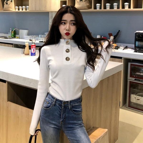 women's sweaters women autumn winter solid color button slim long-sleeved half high collar bottom knit sweater 4 colors choices, White;black
women's sweaters women autumn winter solid color button slim long-sleeved half high collar bottom knit sweater 4 colors choices, White;black
