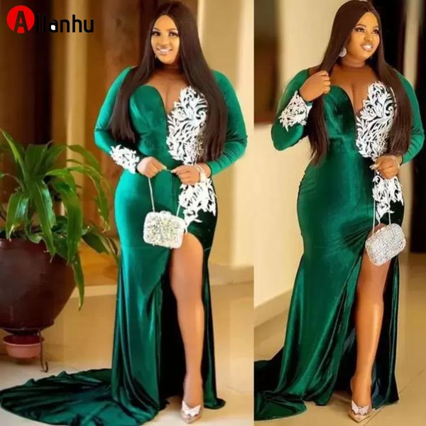 2022 new year's plus size evening dresses arabic aso ebi hunter green mermaid prom dress lace sheer neck velvet formal party second rec, Black;red
2022 new year's plus size evening dresses arabic aso ebi hunter green mermaid prom dress lace sheer neck velvet formal party second rec, Black;red