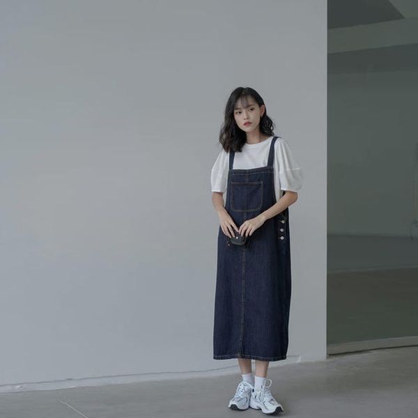 skirts women suspender denim cotton button loose a line long casual elegant korean teenage girls solid summer all match, Black
skirts women suspender denim cotton button loose a line long casual elegant korean teenage girls solid summer all match, Black