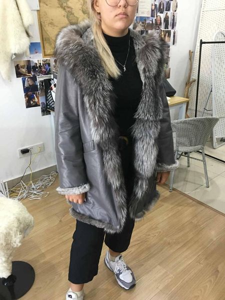 women's fur & faux arlenesain custom 2021 design gray genuine leather and inside women coat, Black
women's fur & faux arlenesain custom 2021 design gray genuine leather and inside women coat, Black